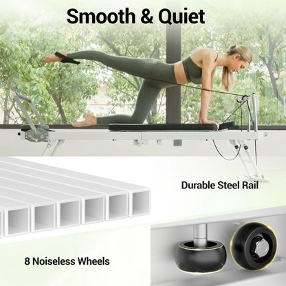 Foldable Pilates Equipment for Home Workouts,Balanced Body Pilates Reformer Machine for Home and Gym, Pilates Exercise Equipment with Jump Board, Additional 4 Springs